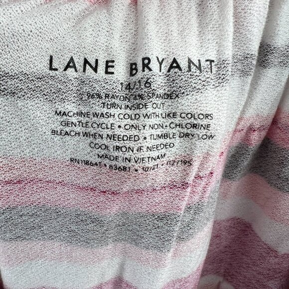Lane Bryant Women Top 14/16 Red Pink Stripe Pullover Short Sleeves Shirt Stretch - Picture 4 of 7